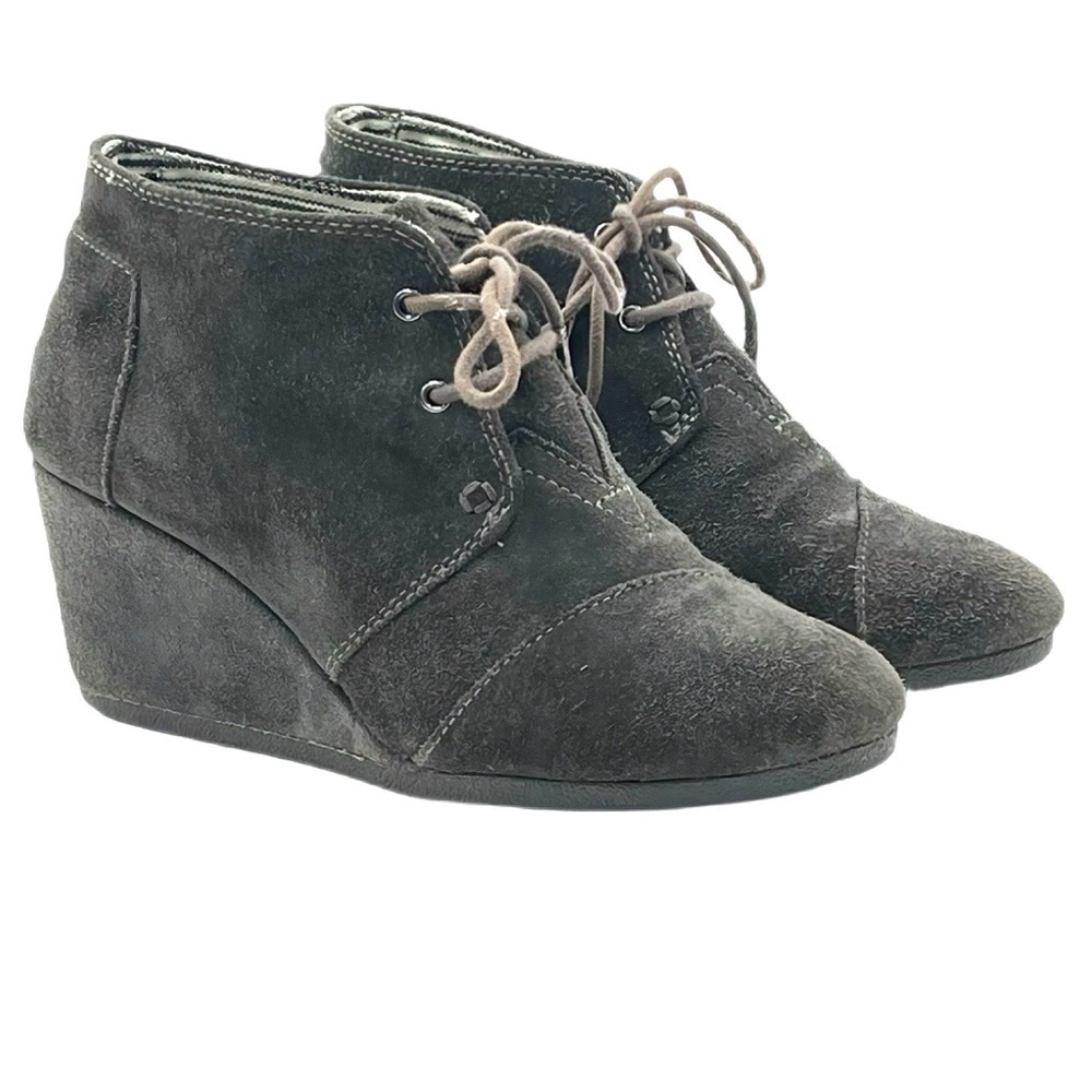 TOMS Womens Suede Desert Wedge Ankle Boots Gray Lace Up comfort Booties Size 8